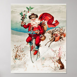 Poster Noël du Père Noël avec un cent de la vintage