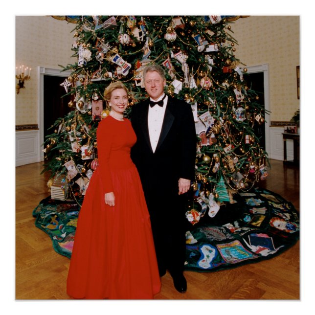 Poster Noël du président américain Bill Clinton et Hillar (Devant)