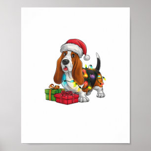 Poster Noël Éclairage Santa Hat Basset Hound Chien Noël