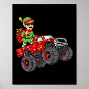 Poster Noël Elf équitation Monster Camion Garçons Enfants