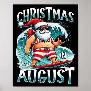 Poster Noël en août Surfant le Père Noël Xmas en août 