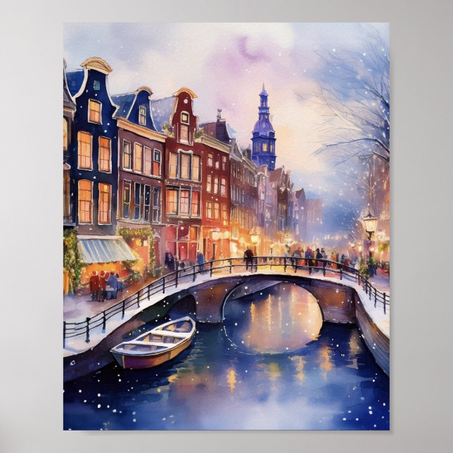 Poster Noël en Aquarelle Amsterdam (Devant)