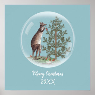 Poster Noël en Australie avec de la neige et un kangourou