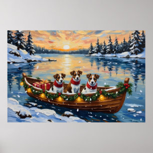 Poster Noël en bateau avec Jack Russell Terrier