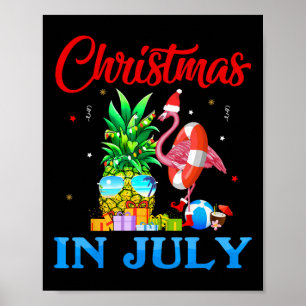Poster Noël en Juillet Ananas Sapin Flamant Rose San