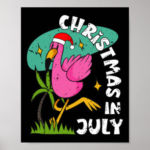 Poster Noël en juillet flamant rose plage été Chris