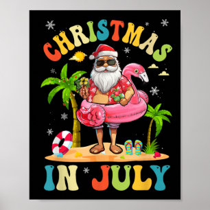 Poster Noël En Juillet Funny Père Noël Summer Beach Vacat