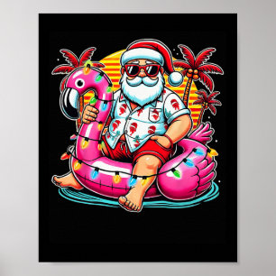Poster Noël En Juillet Père Noël Flamant rose Flotte Été 