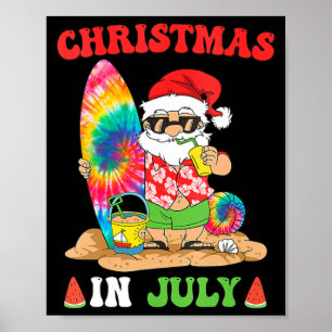 Poster Noël En Juillet Père Noël Tie Dye Surf D'Été Surfi