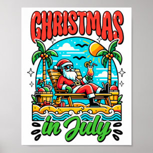 Poster Noël En Juillet Santa Claus Summer Beach Party M