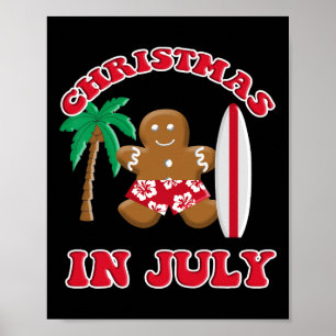 Poster Noël en juillet Surfing au biscuit de pain d'épice