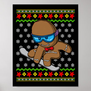 Poster Noël Enfants Pain d'épice Homme Snowboard Snowbo