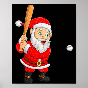 Poster Noël femmes Santa jouant au baseball Xmas drôle