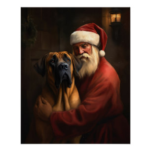 Poster Noël festif Rhodesian Ridgeback Santa Claus