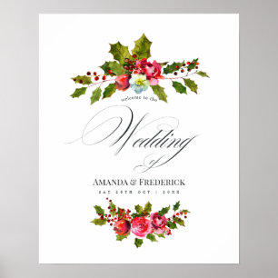 Poster Noël Fleurs de mariage Floral de houx aquarelle Bi