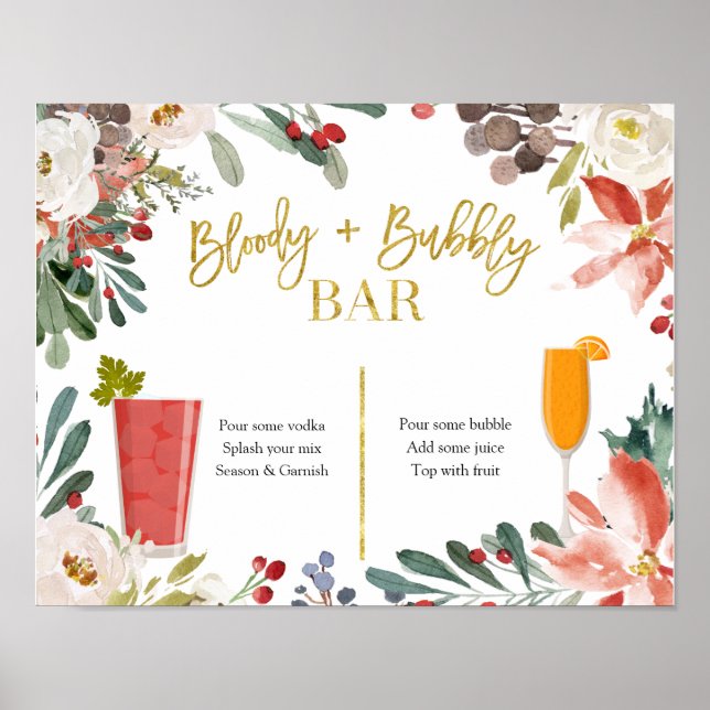 Poster Noël Floral Bloody et Bubbly Bar (Devant)