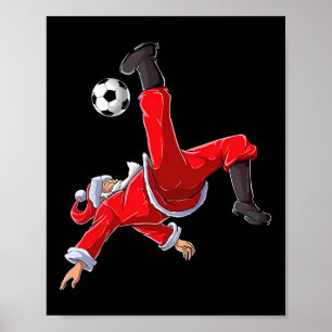 Poster Noël Football Santa Drôle Coup de Vélo