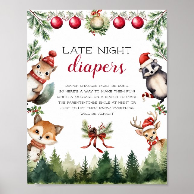 Poster Noël Hiver Bois Animaux (Devant)