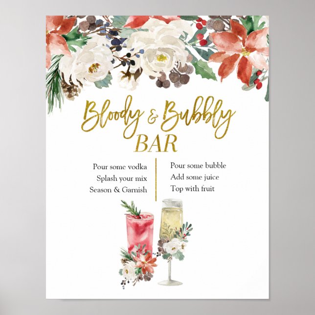Poster Noël hiver Floral Bloody et Bubbly Bar (Devant)