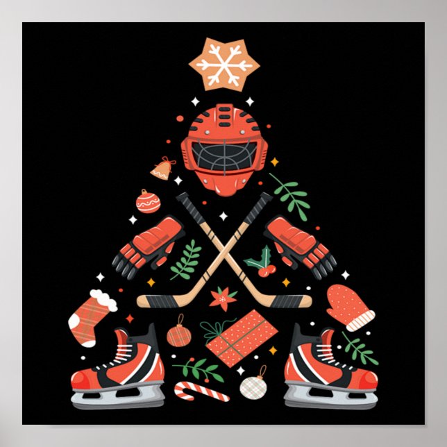Poster Noël Hockey Arbre Vacances Sport Louvain présent (Devant)