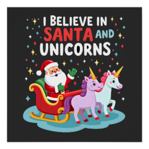 Poster Noël Je Crois En Santa Et Licornes Drôle Xm