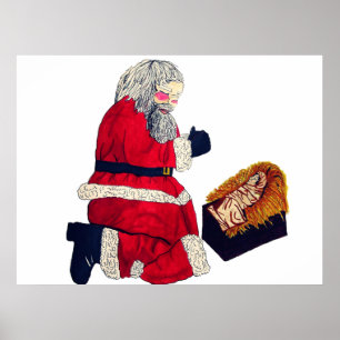 POSTER NOËL JÉSUS ET PÈRE NOËL