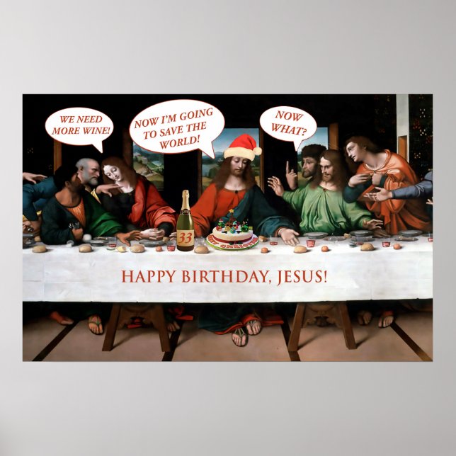 Poster Noël Joyeux Anniversaire Jésus Comics Style Drôle (Devant)