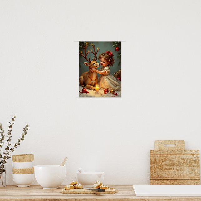 Poster Noël joyeux d’un enfant avec son chien doux (Cuisine)