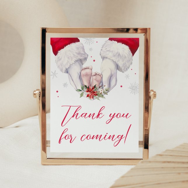 Poster Noël le plus grand Merci cadeau pour venir (Santa Christmas Greatest Gift Baby Shower Thank you for Coming Sign)