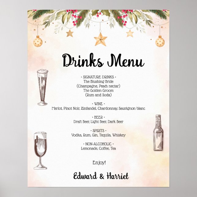 Poster Noël Mariage Boissons Menu Mariage Connexion (Devant)