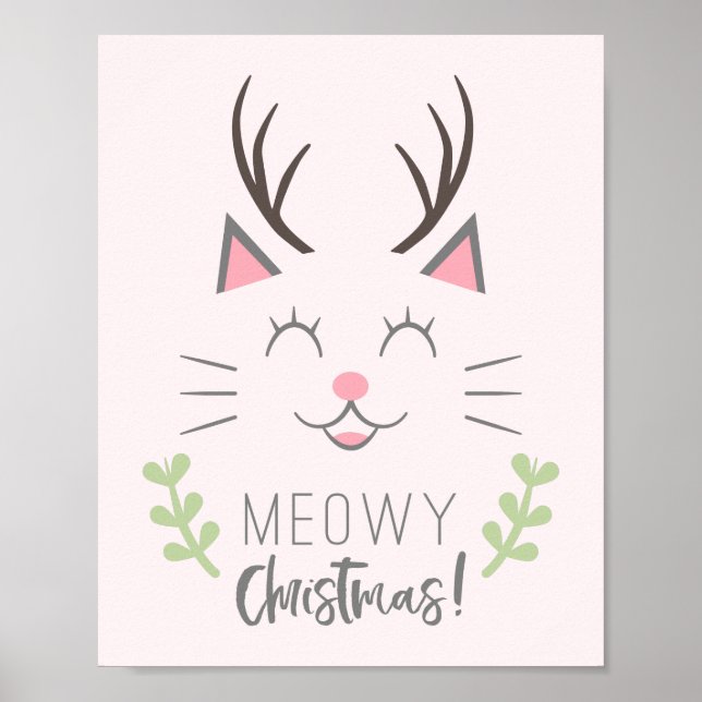 Poster Noël Meowy | Cute Chat, Antlers (Devant)