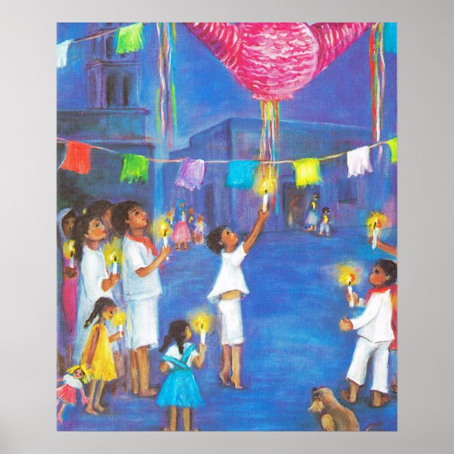 Poster Noël mexicain, Enfants et pinatas (Devant)