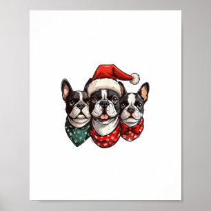 Poster Noël mignon Boston Terrier Chiens Santa Hat Snowf