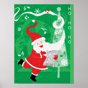 Poster Noël mignon, chant et danse Père Noël