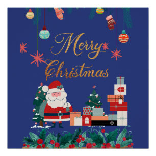 Poster Noël moderne - santa claus & cadeau vacances