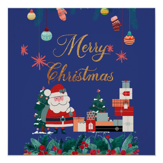 Poster Noël moderne - santa claus & cadeau vacances (Devant)