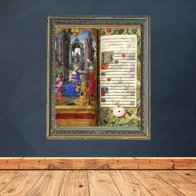 Poster Noël Nativité Scène Renaissance Vieux livre (Christmas Nativity Scene Renaissance Old Book Catholic Christian Wall Art)