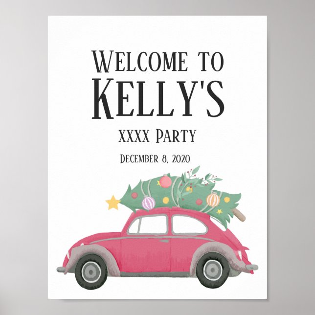 Poster noël, Noël, bébé, arbre de noël, voiture (Devant)