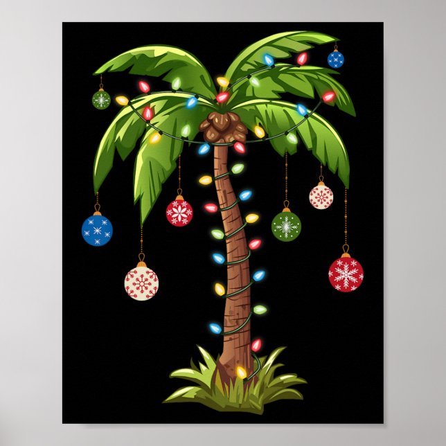 Poster Noël Palm Tree Lumière Hawaï Tropical Noël (Devant)