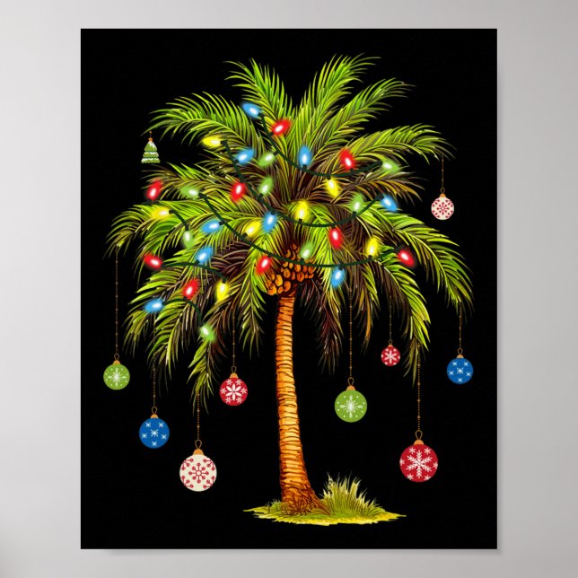 Poster Noël Palm Tree Lumière Hawaï Tropical Noël (Devant)