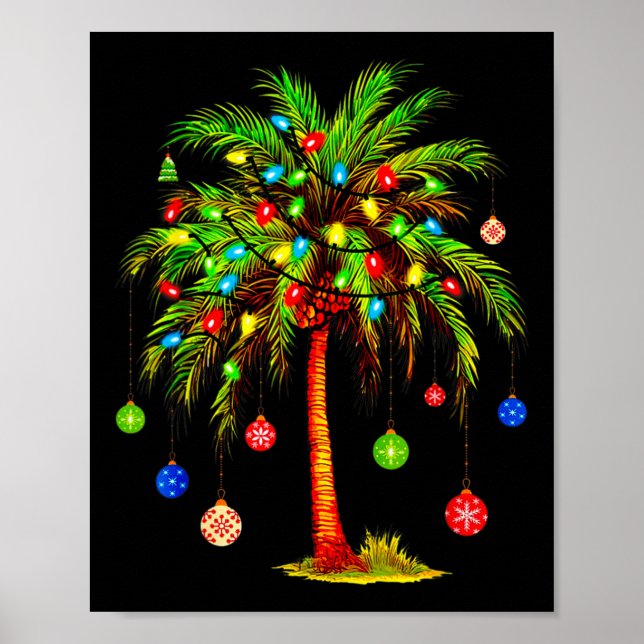Poster Noël Palm Tree Lumière Hawaï Tropical Noël (Devant)