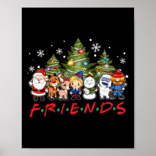 Poster Noël Père Noël Amis Reindeder Snowman Famille Xm