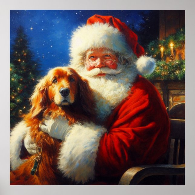 Poster Noël Père Noël avec Chiens 4 (Devant)