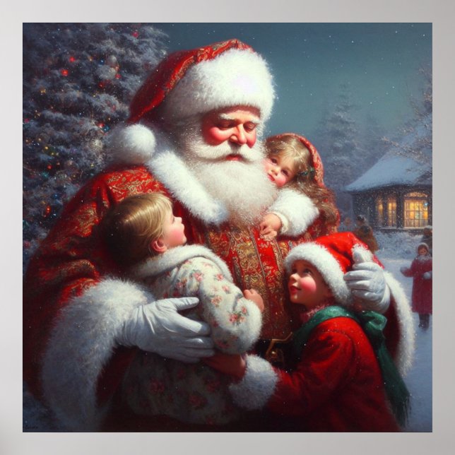 Poster Noël Père Noël avec enfants 4 (Devant)