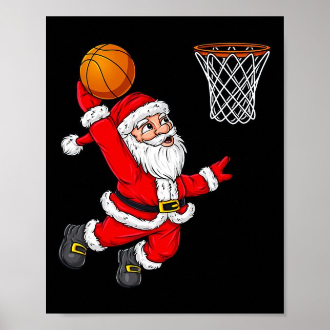 Poster Noël Père Noël Dunking Un Fun De Basket-ball Xma (Devant)
