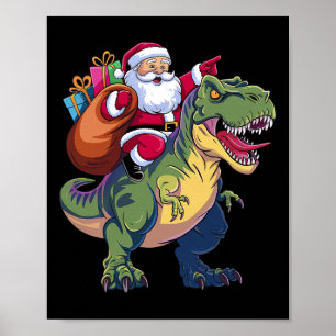 Poster Noël Père Noël équitation Dinosaur T-rex Garçons E