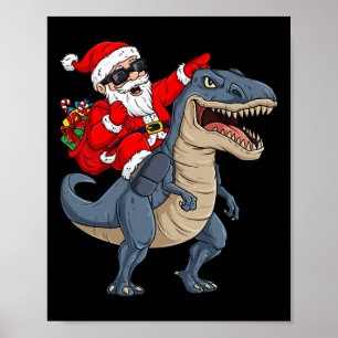 Poster Noël Père Noël équitation Dinosaur T Rex Garçons K