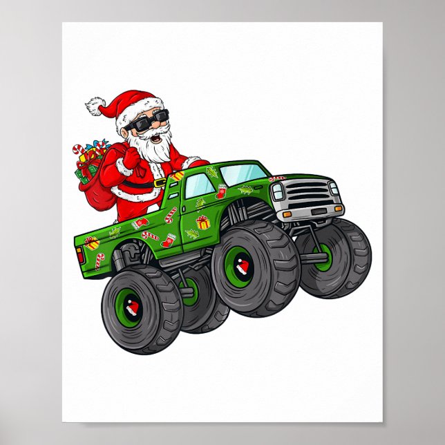 Poster Noël Père Noël équitation Monster Camion Garçons K (Devant)