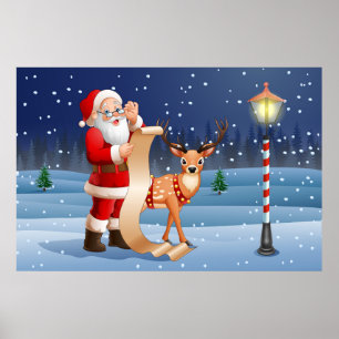 Poster Noël Père Noël Et Rennes