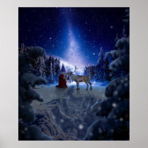 Poster Noël père Noël Reindeer